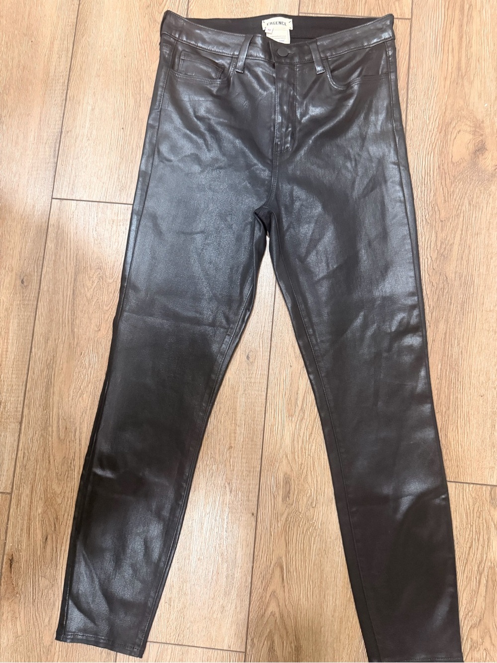 L'AGENCE Margot Black High-Shine Faux Leather Skinny Pants 0406 - Picture 4 of 9